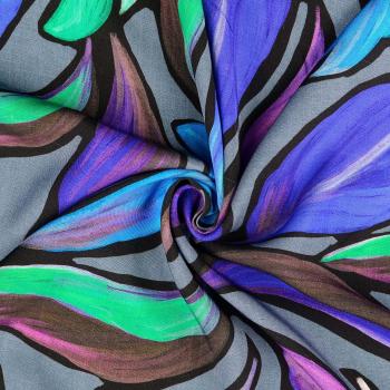 Viskose-Twill mit bunten großen Blättern